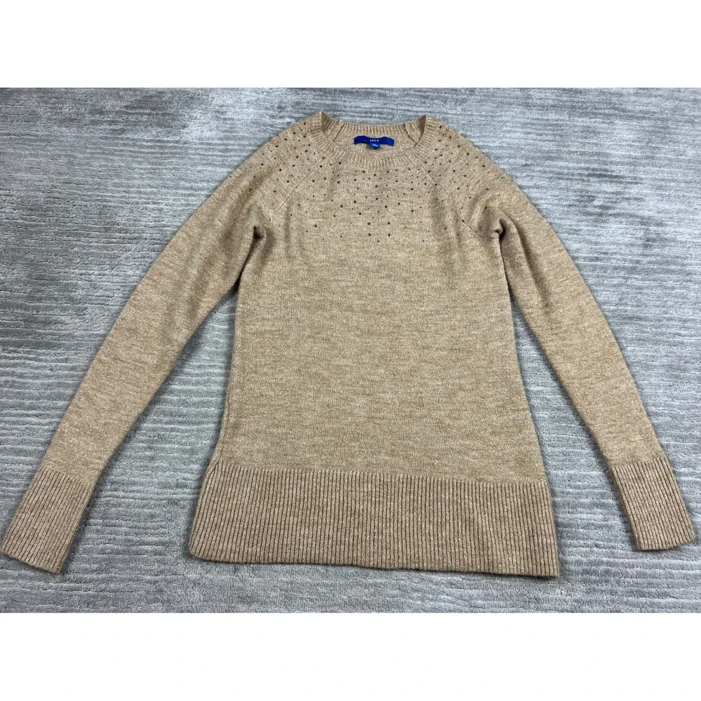Apt. 9 Sweater Womens XS Tan Metallic Rhinestone Crew Neck Pullover Shimmer‎